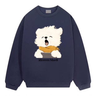 idcerem Mardi卫衣女元气卡通风小熊印花情侣装冬季圆领加绒上衣