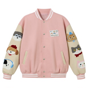 PSO Brand男装女装可爱动物撞色宽松棒球服男款夹克加厚呢子外套