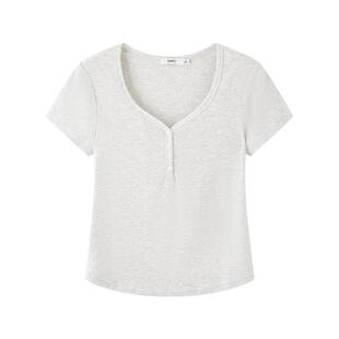 三福T恤女2026新款夏季简约休闲短袖夏天穿搭短款上衣女装523806