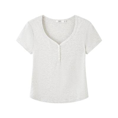 三福T恤女2026新款夏季简约休闲短袖夏天穿搭短款上衣女装523806