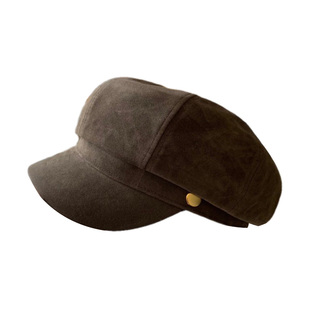 陈奶奶 高品质翻毛皮八角帽子女复古气质百搭贝雷帽报童画家帽新