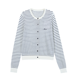 Maven Lin FIT高智风 经典复古条纹圆领长袖针织衫女气质开衫上衣