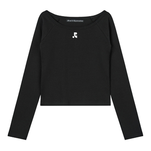 RestandRecreation官方2025秋季新款RR一字领logo印花长袖修身T恤