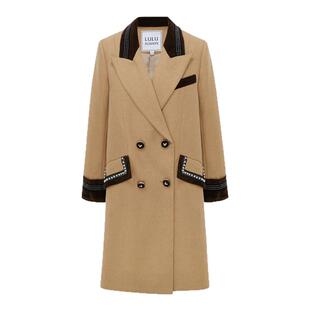 LULUALWAYS我爱露露新款通勤简约英伦风双排扣毛呢大衣