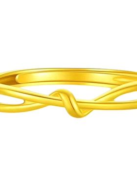 足金5G硬金纽带黄金戒指女款活口