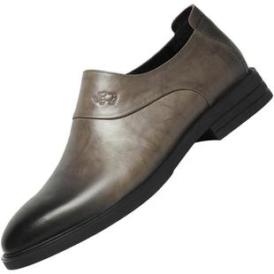 VOLO/犀牛皮鞋男正装商务全黑公务鞋一脚蹬休闲皮鞋男款真皮透气