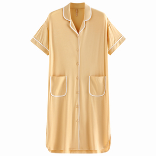 家乐芬睡裙女士睡衣夏季夏天夏款莫代尔短袖长款孕妇大码衬衫开衫