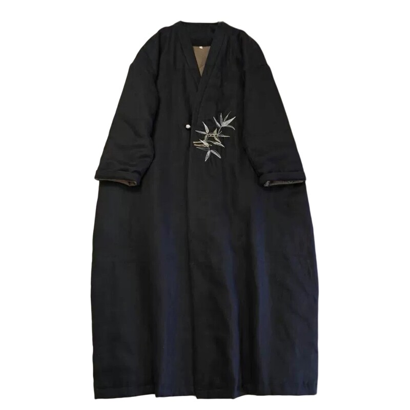 复古女装国风亚麻长款夹棉棉服