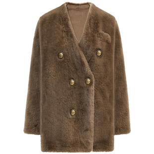 【折扣季】COCOBELLA丰盈毛感环保皮草外套女双排扣短大衣WL56-3