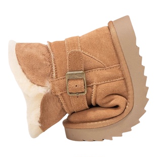 ABC真皮女童雪地靴冬季大棉鞋儿童中筒加绒加厚靴子大童皮毛一体