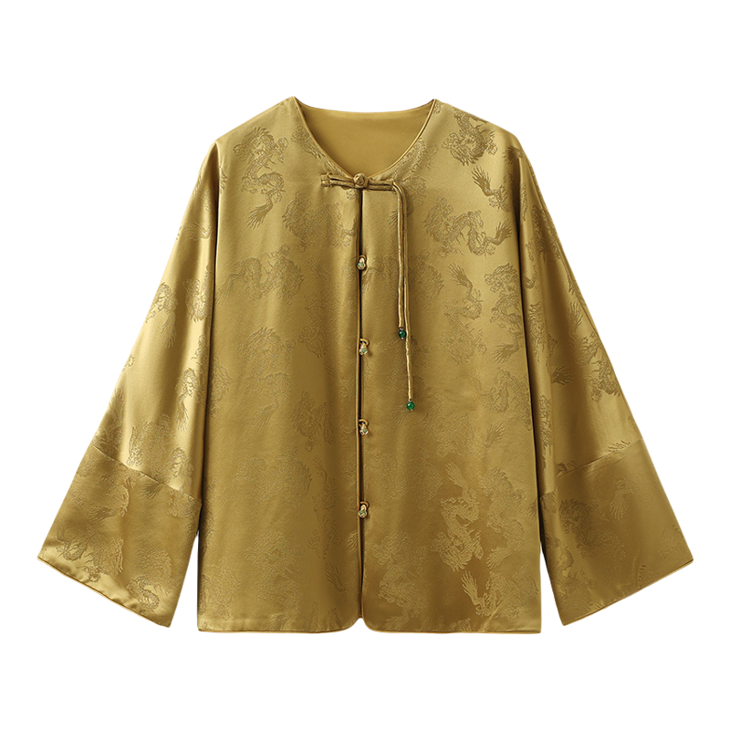 老钱风金色龙纹盘扣汉服上衣