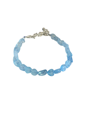 福利特价海蓝宝水晶手链女 天然原石渐变 冰川蓝海蓝宝透体不规则