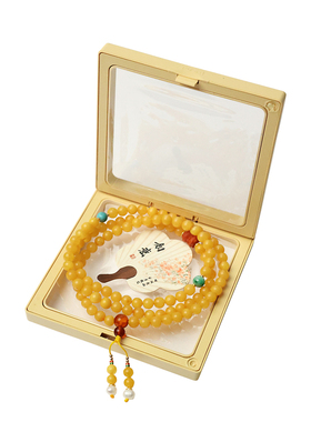 鸡油黄蜜蜡108颗多圈手串项链女