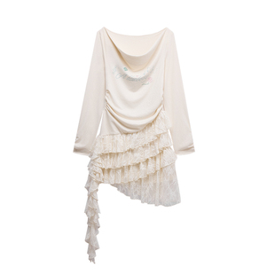 田曦薇同款 ablueberry 蕾丝连衣裙女长袖裙子设计感甜辣短裙