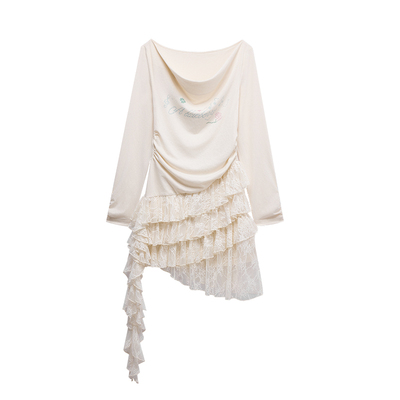 ablueberry拼接蕾丝T恤连衣短裙