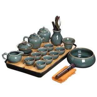 龙泉青瓷哥窑功夫茶具办公室专用套装家用轻奢陶瓷茶壶杯整套复古