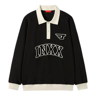 INXX复古校园风polo领卫衣男字母刺绣宽松休闲套头衫上衣女