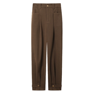 白鹿语时尚加厚磨毛九分裤冬款气质高腰扣袢装饰束脚宽松休闲裤女