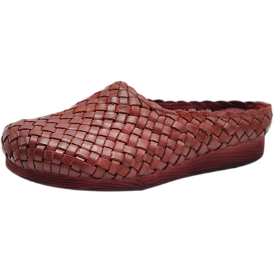 原创复古手工编织包头软底半拖鞋