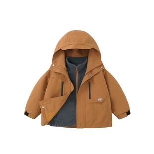 [三防]齐齐熊宝宝三合一冲锋外套男童红色新年服冬儿童户外保暖衣