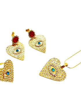 新款复古爱心钻石项链戒指耳环套装镀金 厂家直销