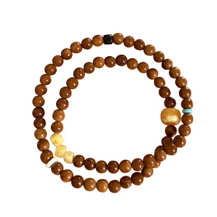 原创手作精品文玩天然高抛库克圆珠手串小众双圈佛珠老蜜蜡桶珠文