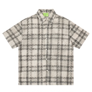 悟空有货潮牌夏季扎染格子短袖衬衫男女2026宽松情侣百搭半袖衬衣