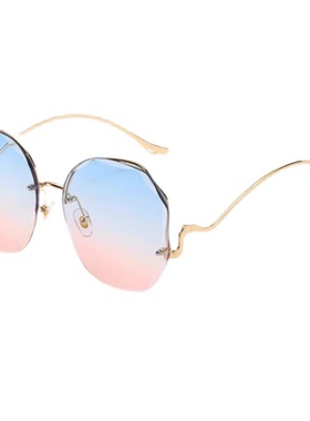 个性蝶形无框切边太阳镜女圆脸时尚浅色优雅前卫气质墨镜防紫外线