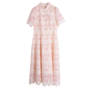 胖mm大码女装新中式旗袍连衣裙2026夏款胖mm收腰显瘦立领蕾丝长裙