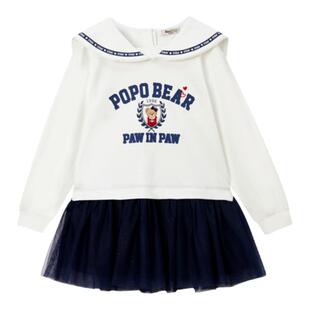 PawinPaw卡通小熊童装秋冬女童海军风可爱针织连衣裙