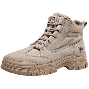 骆驼男鞋2025秋冬新款马丁靴户外登山厚底加绒增高中高帮沙漠工装