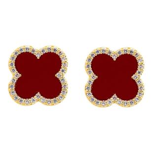 红色四叶草耳钉闪钻轻奢高级感精致百搭秋冬过年耳饰耳环耳针女
