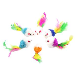 猫玩具逗猫毛绒小老鼠逼真小耗子猫咪玩耍小玩具彩色羽毛猫咪玩具
