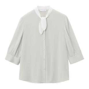 【重磅真丝】OVV2025春夏新款女装淡人22MM建宏绉蝴蝶结短袖衬衫