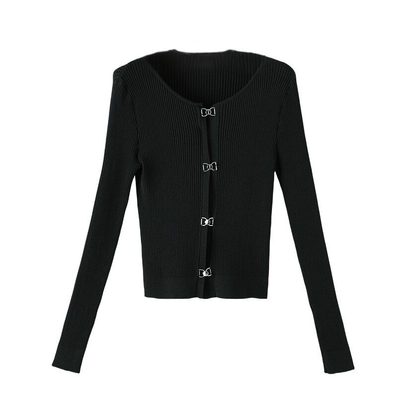 晚白2026年春新款纯色圆领上衣复古工业利落修身针织衫女