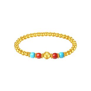 周大生腕美黄金手串足金硬金六字真言金珠珐琅手链新年礼物送女生