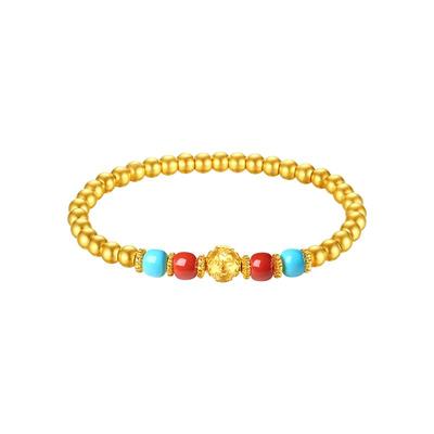 周大生腕美黄金手串足金硬金六字真言金珠珐琅手链新年礼物送女生