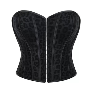 Kilonova欧美性感风束腰修身抹胸胸衣黑豹纹鱼骨皮革性感透气上衣