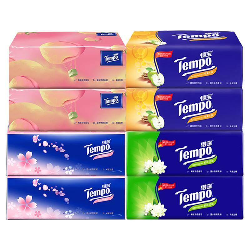 Tempo得宝抽纸四层加厚混合香味面巾纸樱花苹果味开学宿舍餐巾纸
