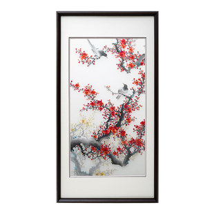 苏绣成品挂画花鸟苏州纯手工刺绣喜上枝头玄关竖版客厅装饰艺术品