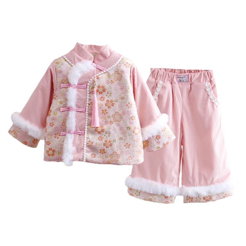 拉夏贝尔儿童冬季汉服套装2026新款宝宝拜年服女童加厚中国风唐装