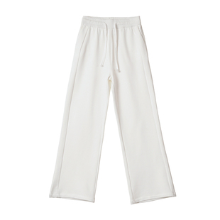 慵懒风白色高腰阔腿裤女街头风时尚松紧腰抽绳宽松显瘦长裤休闲裤