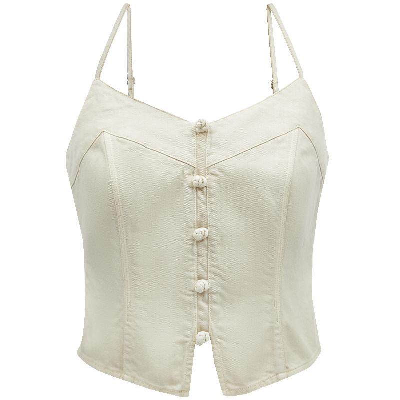 ONLY中式V领短款无袖雪纺衫