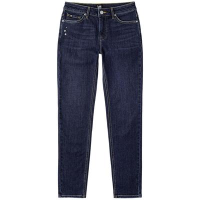 Lee高腰窄脚磨毛中深蓝牛仔裤