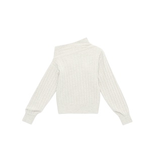 JCAESAR WOMEN 坑条套头斜肩毛衣 美利奴羊毛混纺 一字肩针织衫