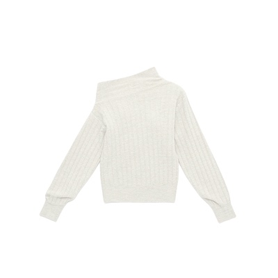 JCAESAR WOMEN 坑条套头斜肩毛衣 美利奴羊毛混纺 一字肩针织衫