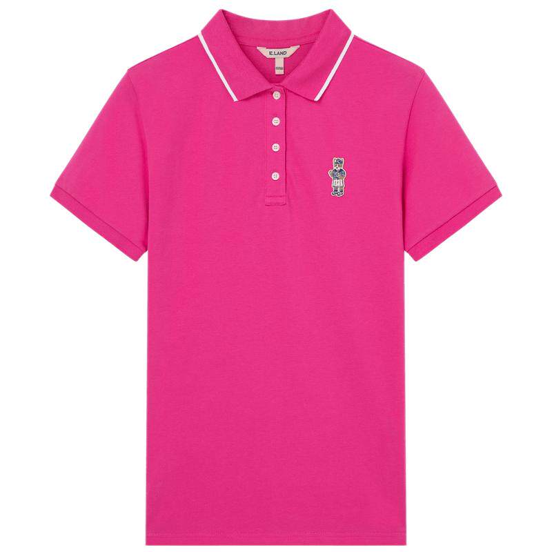 【Eland奥莱】衣恋T恤女polo衫翻领修身短袖上衣复古学院风夏季