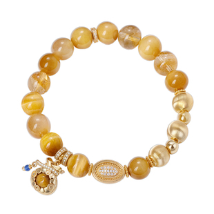 金兜兜原创新中式金币虎眼石黄阿赛中国风手串银镀金轻奢手链礼物