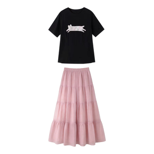 孕妇连衣裙套装夏季薄款2026新款时尚洋气高级感上衣半身裙两件套