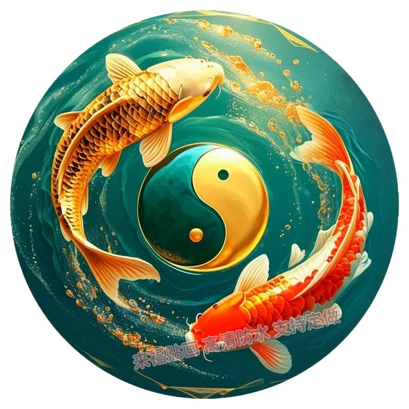 新款国风阴阳太极锦鲤创意个性自粘贴画冰箱贴客厅店铺卫生间装饰